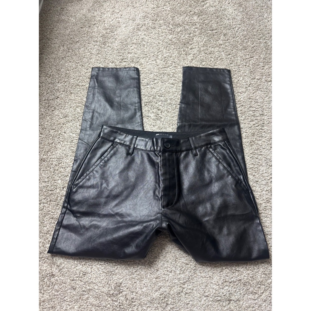 ASOS DESIGN Mens Black Faux Leather Straight Leg Trousers Pants W29 L30